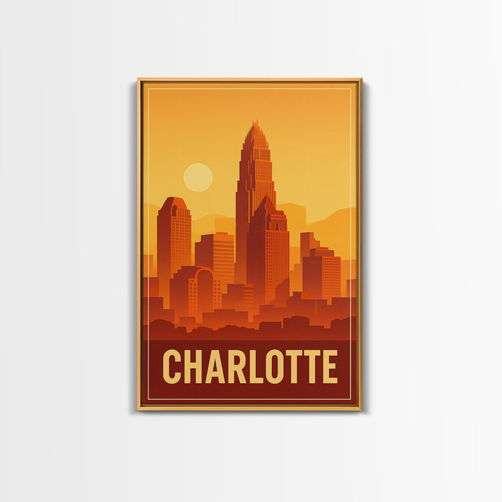 Charlotte North Carolina Travel Poster, Canvas Print, Classic Poster Art, Charlotte Art Print, Wall Decor, Wanderlust Decor, Landscape Art