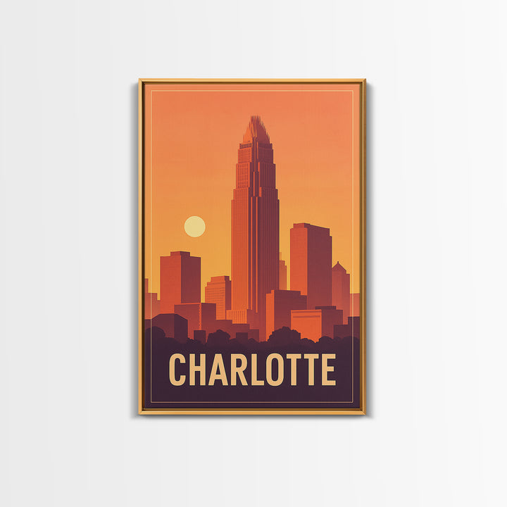 Charlotte Travel Poster, Framed Canvas Print, Classic Travel Poster Art, Charlotte Art Print, Home Office Decor, Mid Century Wall Art