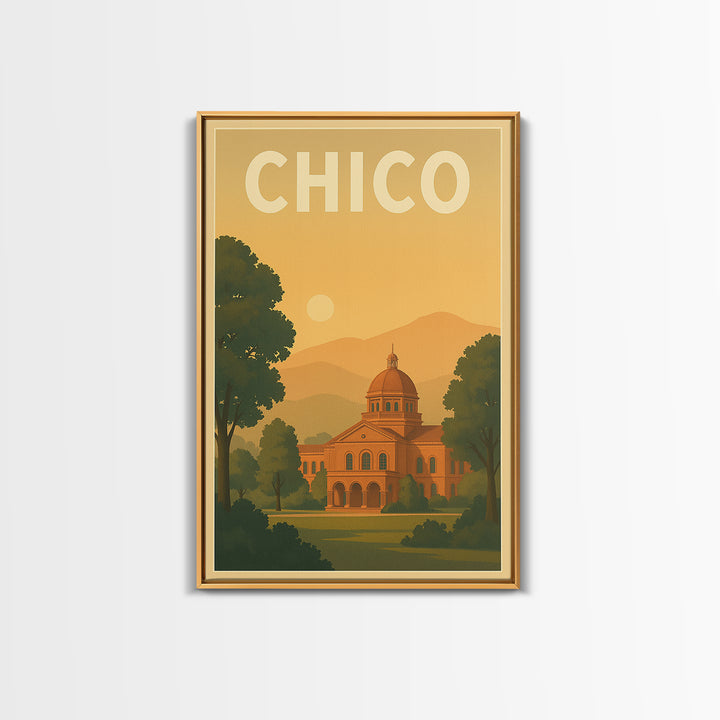 Chico Travel Poster, Framed Canvas Print, Mid Century City Wall Art, Chico Poster Print, City Illustration, Travel Poster Set, Design 2