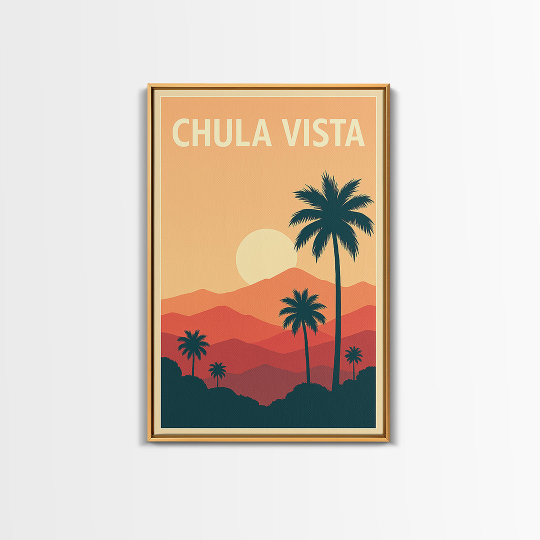 Chula Vista Travel Poster, Framed Canvas Print, Retro Sunset Skyline Art, Chula Vista Poster Print, Vintage City Poster, City Art Print