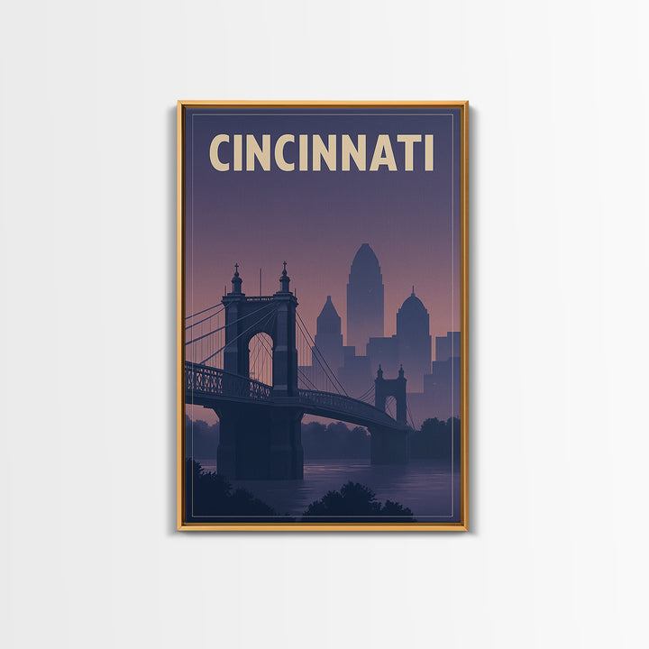 Cincinnati Ohio Travel Poster, Framed Canvas Print, Classic Travel Poster Art, Cincinnati Wall Art, Mid Century Wall Art, Travel Poster Set