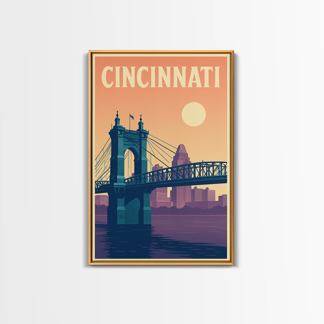 Cincinnati Travel Poster, Canvas Print, Mid Century City Wall Art, Cincinnati Wall Art, Gift For Travelers, Travel Art Print, Art Print