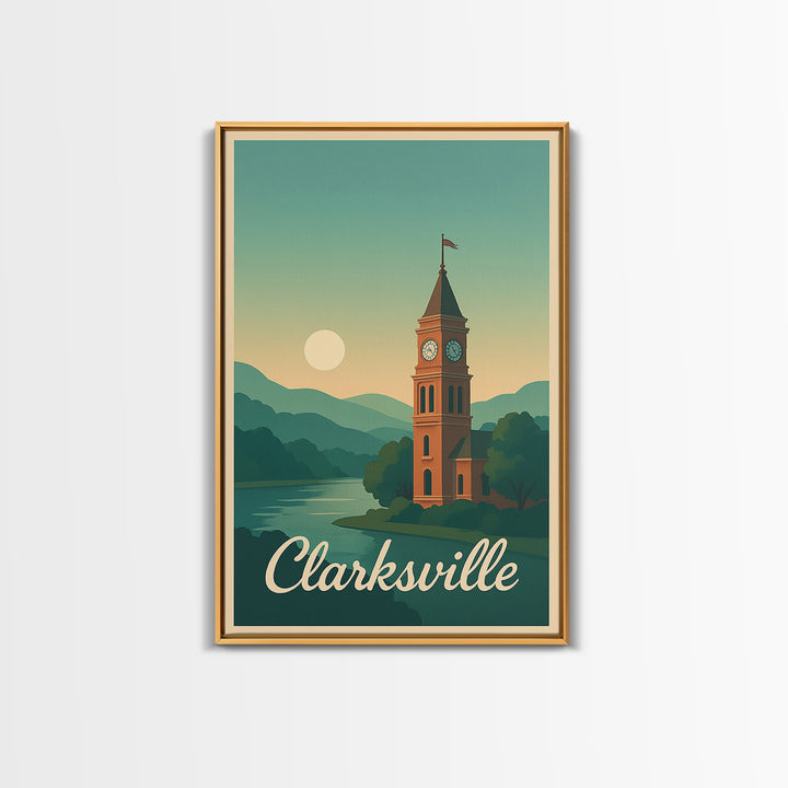 Clarksville Tennessee Travel Poster, Canvas Print, Mid Century City Wall Art, Clarksville Poster Print, Wall Decor, Mid Century Wall Art