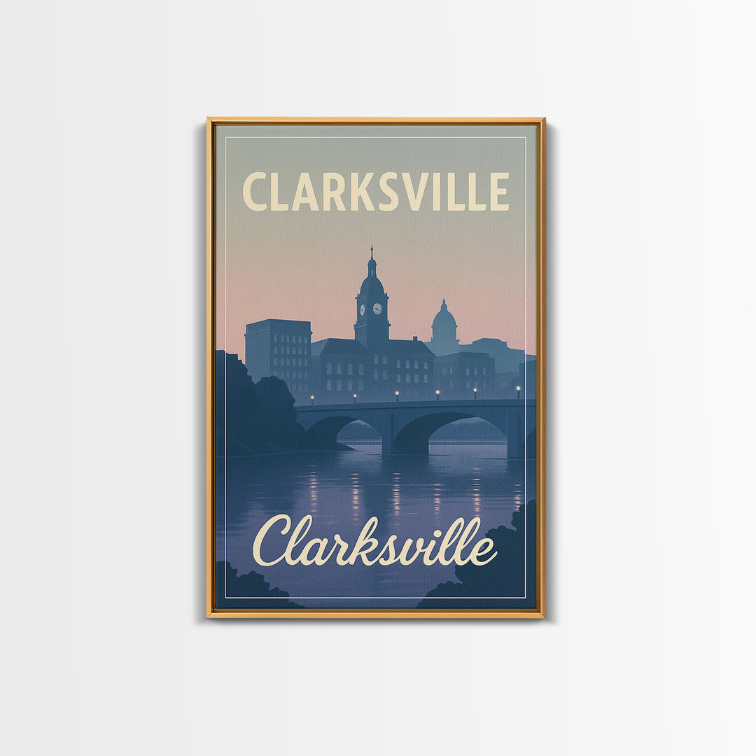 Clarksville Travel Poster, Canvas Print, Classic Travel Poster Art, Clarksville Wall Art, Retro Travel Print, Home Office Decor