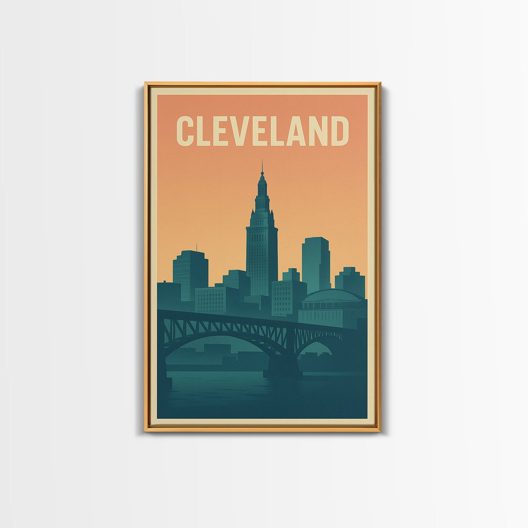 Cleveland Ohio Travel Poster, Canvas Print, Classic Travel Poster Art, Cleveland City Art, Travel Art Print, Wanderlust Decor, Wall Decor