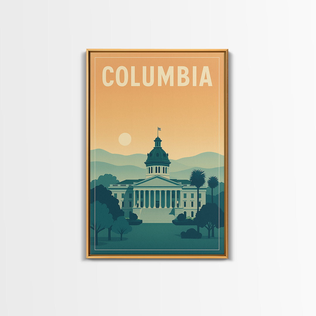 Columbia Travel Poster, Framed Canvas Print, Classic Travel Poster Art, Columbia City Art, Gift For Travelers, Travel Wall Decor