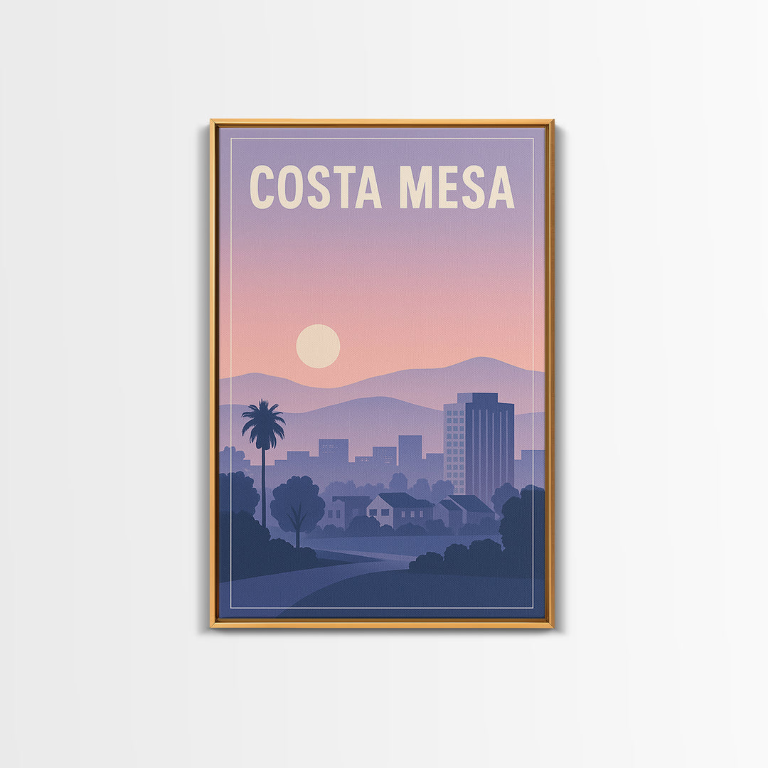 Costa Mesa California Travel Poster, Canvas Print, Mid Century City Wall Art, Costa Mesa City Art, Art Print, Watercolor Downtown Skyline