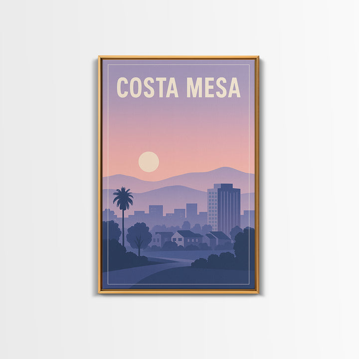 Costa Mesa California Travel Poster, Canvas Print, Mid Century City Wall Art, Costa Mesa City Art, Art Print, Watercolor Downtown Skyline