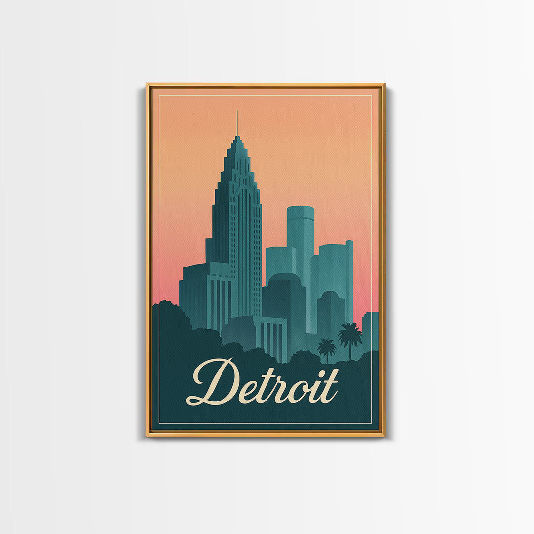 Detroit Michigan Travel Poster, Framed Canvas Print, Classic Travel Poster Art, Detroit City Art, Vintage City Art, Vintage Travel Art