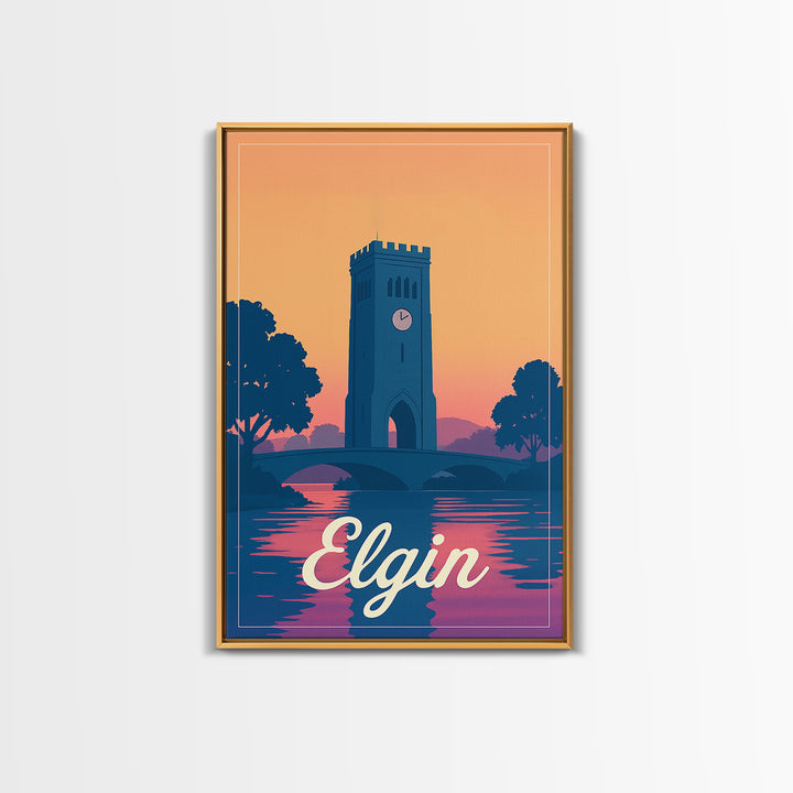 Elgin Illinois Travel Poster, Canvas Print, Retro Sunset Skyline Art, Elgin Poster Print, Fine Art Print, Retro Travel Print, Travel Posters