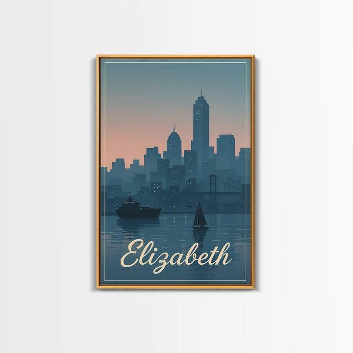 Elizabeth Travel Poster, Canvas Print, Mid Century City Wall Art, Elizabeth Poster Print, Vintage Travel Print, Travel Poster Art