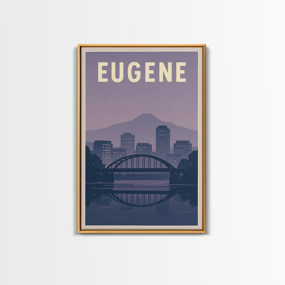 Eugene Oregon Travel Poster, Canvas Print, Retro Sunset Skyline Art, Eugene Travel Art, City Illustration, Living Room Wall Art, City Poster