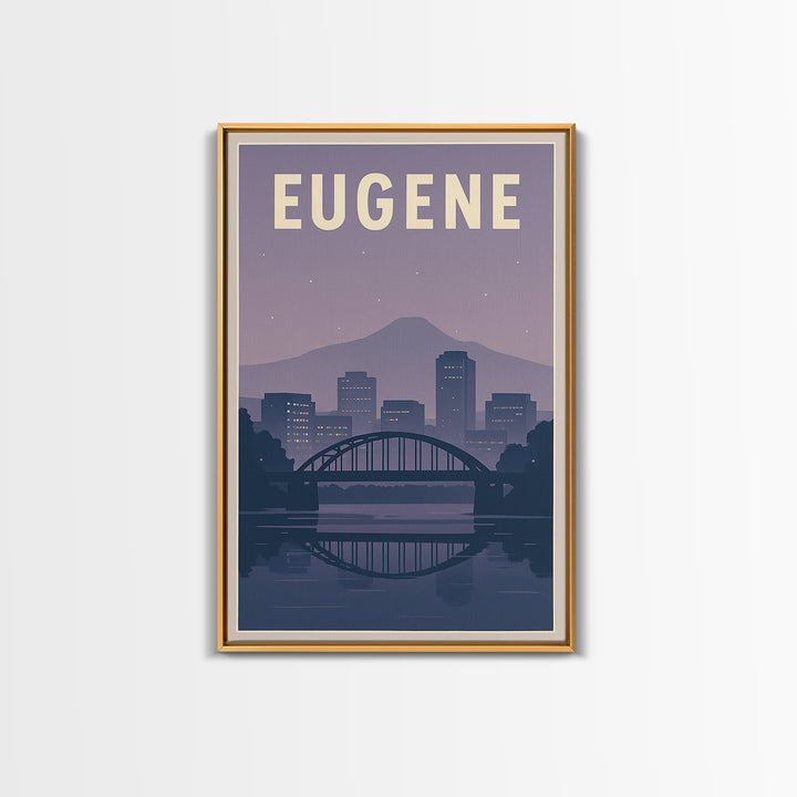 Eugene Oregon Travel Poster, Canvas Print, Retro Sunset Skyline Art, Eugene Travel Art, City Illustration, Living Room Wall Art, City Poster