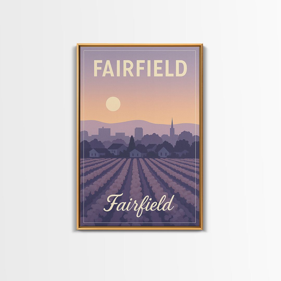 Fairfield Travel Poster, Canvas Print, Retro Sunset Skyline Art, Fairfield Poster Print, Travel Wall Decor, Home Office Decor, Design 2