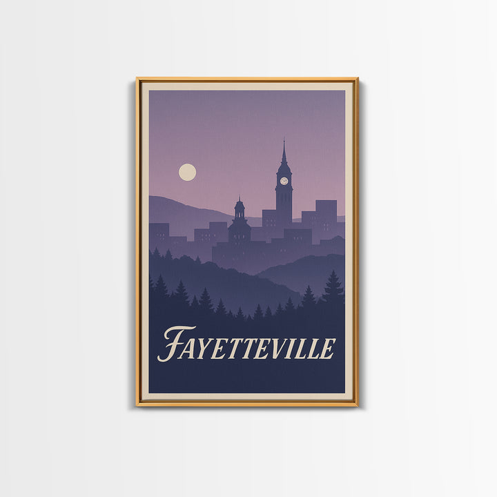 Fayetteville Travel Poster, Framed Canvas Print, Mid Century City Wall Art, Fayetteville Poster Print, Wanderlust Decor, Retro Travel Print