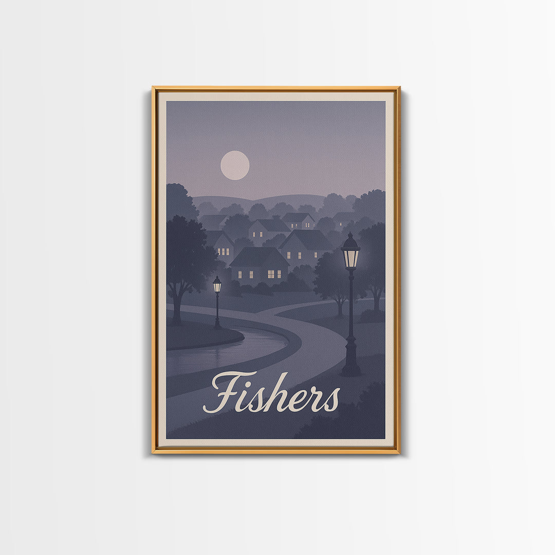 Fishers Travel Poster, Canvas Print, Retro Sunset Skyline Art, Fishers Art Print, Travel Poster Art, Retro Travel Print, Gift For Travelers