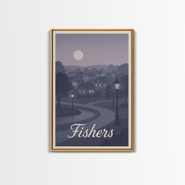 Fishers Travel Poster, Canvas Print, Retro Sunset Skyline Art, Fishers Art Print, Travel Poster Art, Retro Travel Print, Gift For Travelers