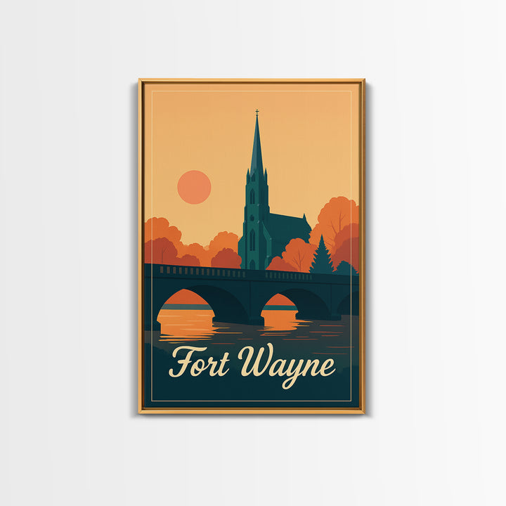 Fort Wayne Indiana Travel Poster, Canvas Print, Classic Travel Poster Art, Fort Wayne Poster Print, Travel Wall Decor, City Travel Prints