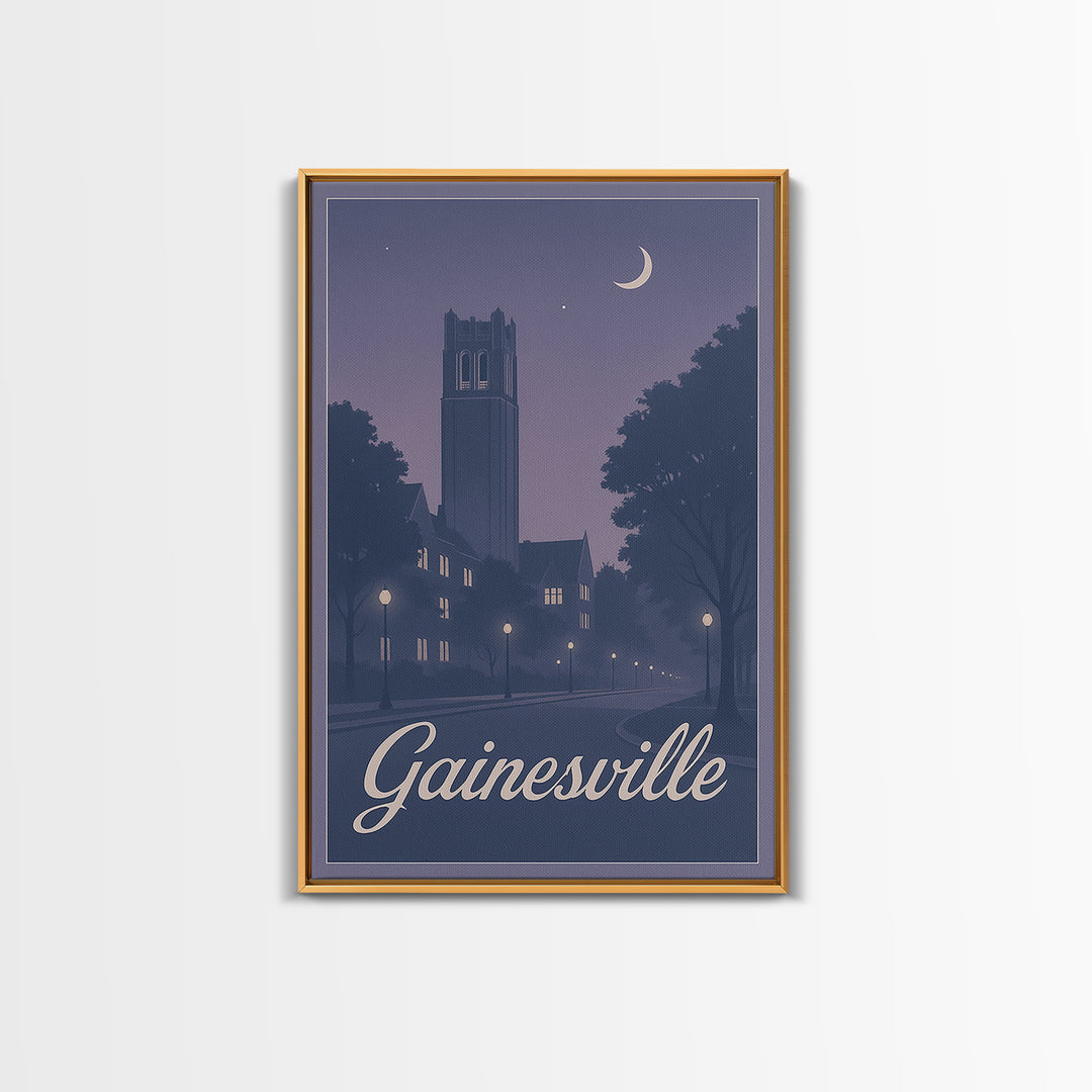 Gainesville Travel Poster, Canvas Print, Retro Sunset Skyline Art, Gainesville Poster Print, Watercolor Cityscape, Modern Wall Decor