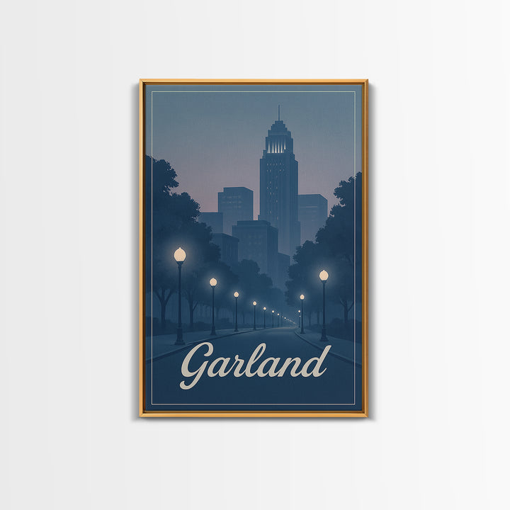 Garland Travel Poster, Canvas Print, Retro Sunset Skyline Art, Garland Poster Print, Wanderlust Decor, Fine Art Print, Modern Wall Decor