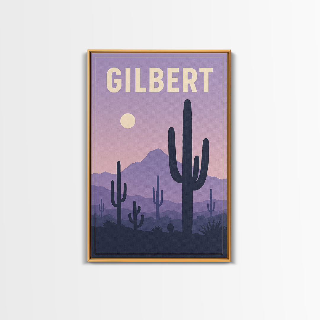 Gilbert Arizona Travel Poster, Canvas Print, Vintage Poster Art, Gilbert Wall Art, Mid Century Wall Art, Travel Art Print, City Illustration