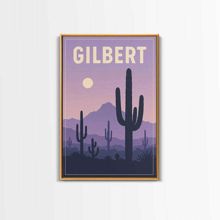 Gilbert Arizona Travel Poster, Canvas Print, Vintage Poster Art, Gilbert Wall Art, Mid Century Wall Art, Travel Art Print, City Illustration