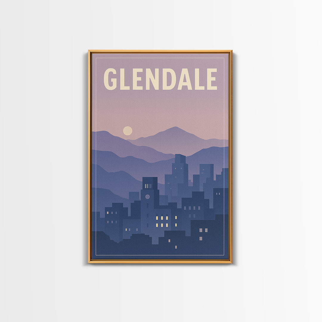 Glendale Arizona Travel Poster, Framed Canvas Print, Retro Sunset Skyline Art, Glendale Art Print, Gift For Travelers, Travel Poster Art