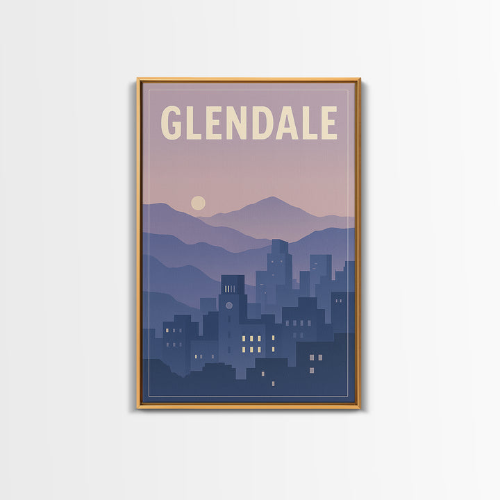 Glendale Arizona Travel Poster, Framed Canvas Print, Retro Sunset Skyline Art, Glendale Art Print, Gift For Travelers, Travel Poster Art