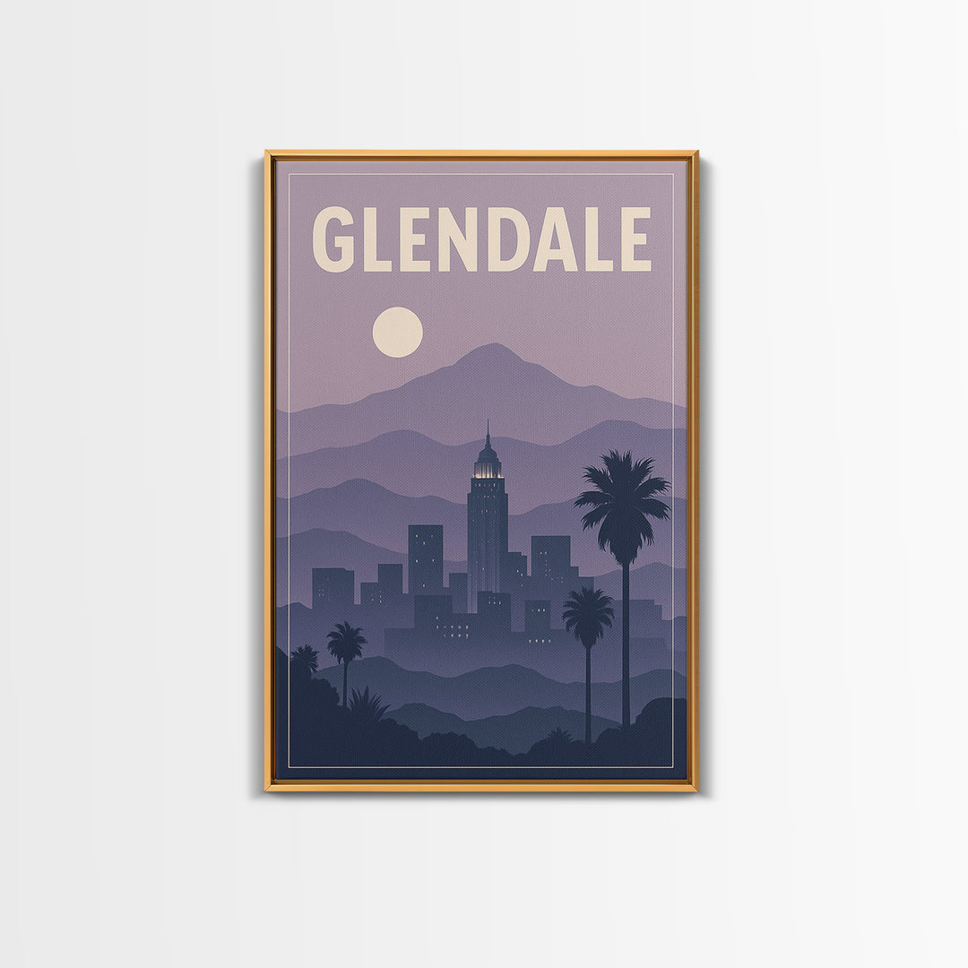 Glendale Travel Poster, Framed Canvas Print, Vintage Travel Poster Art, Glendale Wall Art, Travel Poster Set, Travel Art Print
