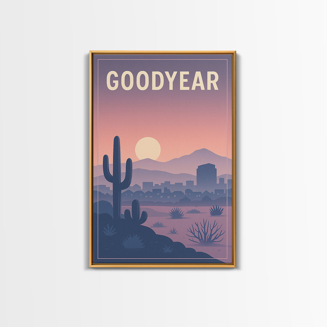 Goodyear Arizona Travel Poster, Canvas Print, Retro Sunset Skyline Art, Goodyear City Art, Wanderlust Decor, Fine Art Print, City Art Print