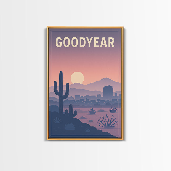 Goodyear Arizona Travel Poster, Canvas Print, Retro Sunset Skyline Art, Goodyear City Art, Wanderlust Decor, Fine Art Print, City Art Print