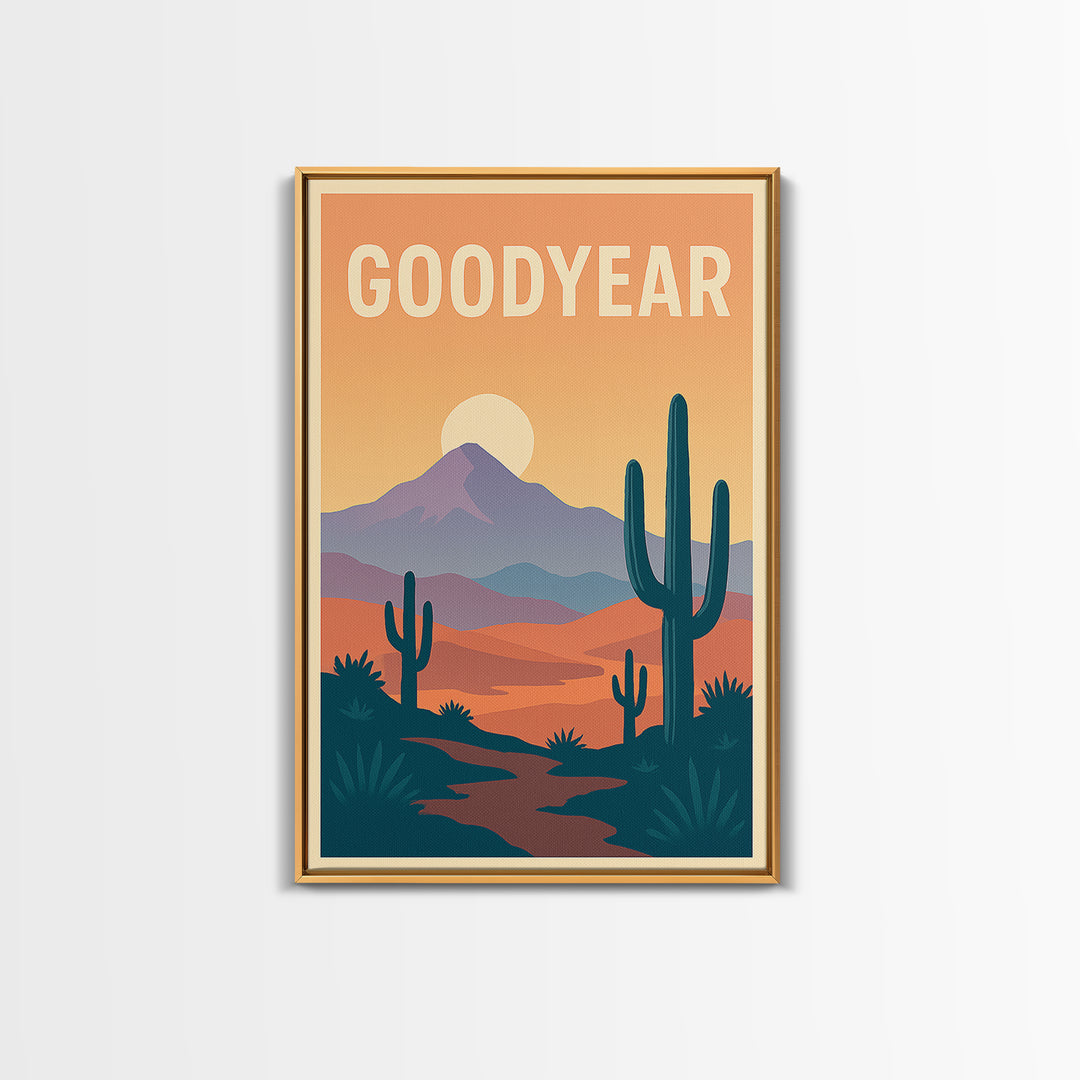 Goodyear Travel Poster, Framed Canvas Print, Vintage Travel Poster Art, Goodyear Art Print, Fine Art Print, Living Room Wall Art