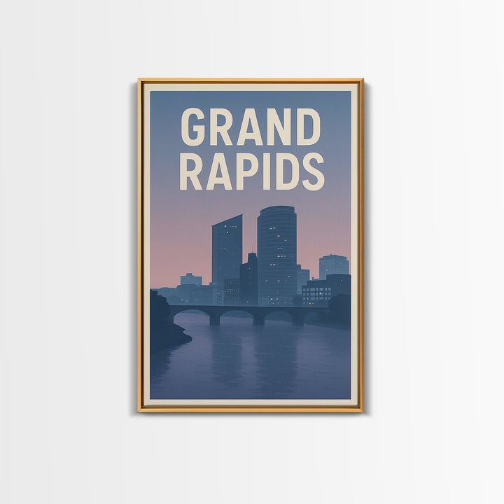 Grand Rapids Michigan Travel Poster, Canvas Print, Retro Sunset Skyline Art, Grand Rapids Art Print, City Art Print, Wall Decor, Wall Art