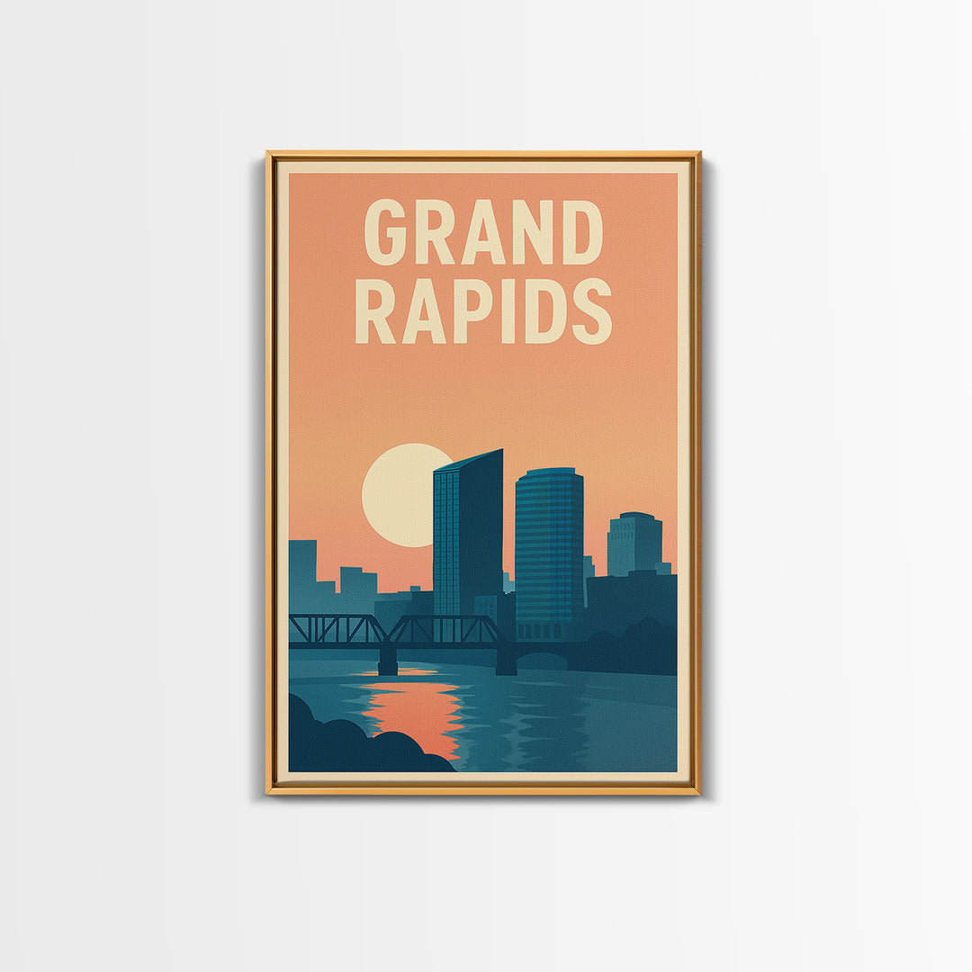 Grand Rapids Travel Poster, Canvas Print, Classic Travel Poster Art, Grand Rapids Travel Art, City Travel Prints, Vintage Travel Print