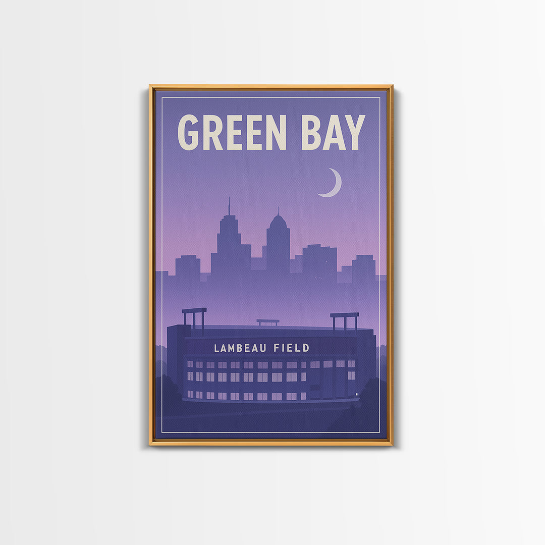 Green Bay Wisconsin Travel Poster, Framed Canvas Print, Classic Travel Poster Art, Green Bay Wall Art, Fine Art Print, City Illustration