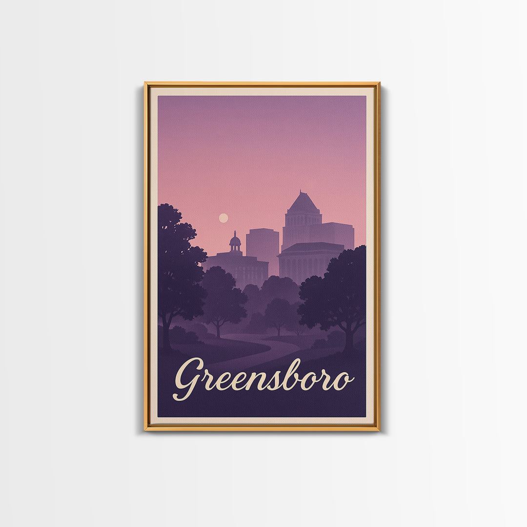 Greensboro Travel Poster, Framed Canvas Print, Classic Travel Poster Art, Greensboro City Art, City Travel Prints, Travel Art Print
