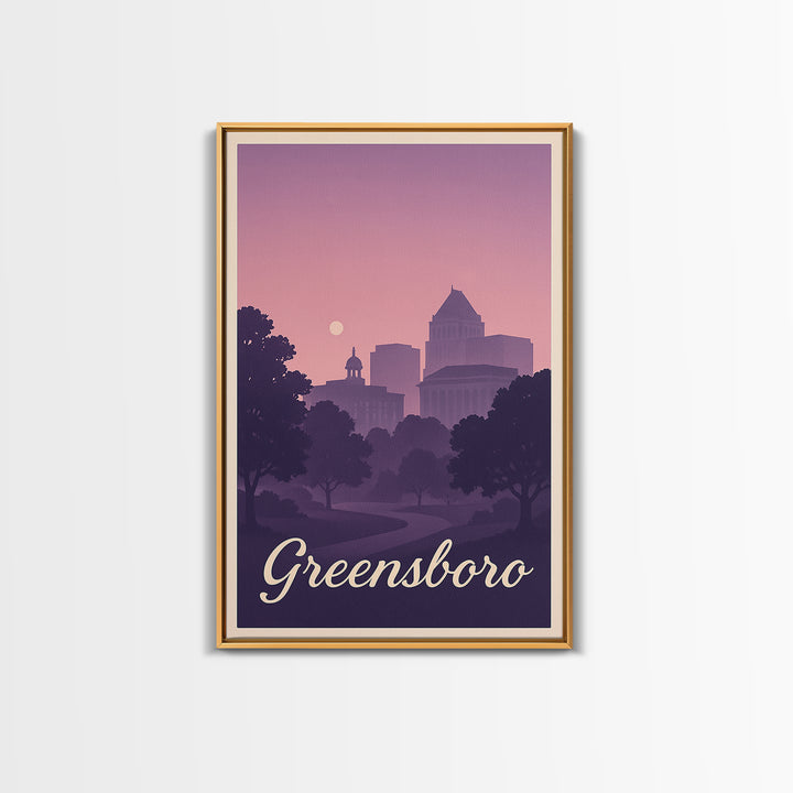 Greensboro Travel Poster, Framed Canvas Print, Classic Travel Poster Art, Greensboro City Art, City Travel Prints, Travel Art Print