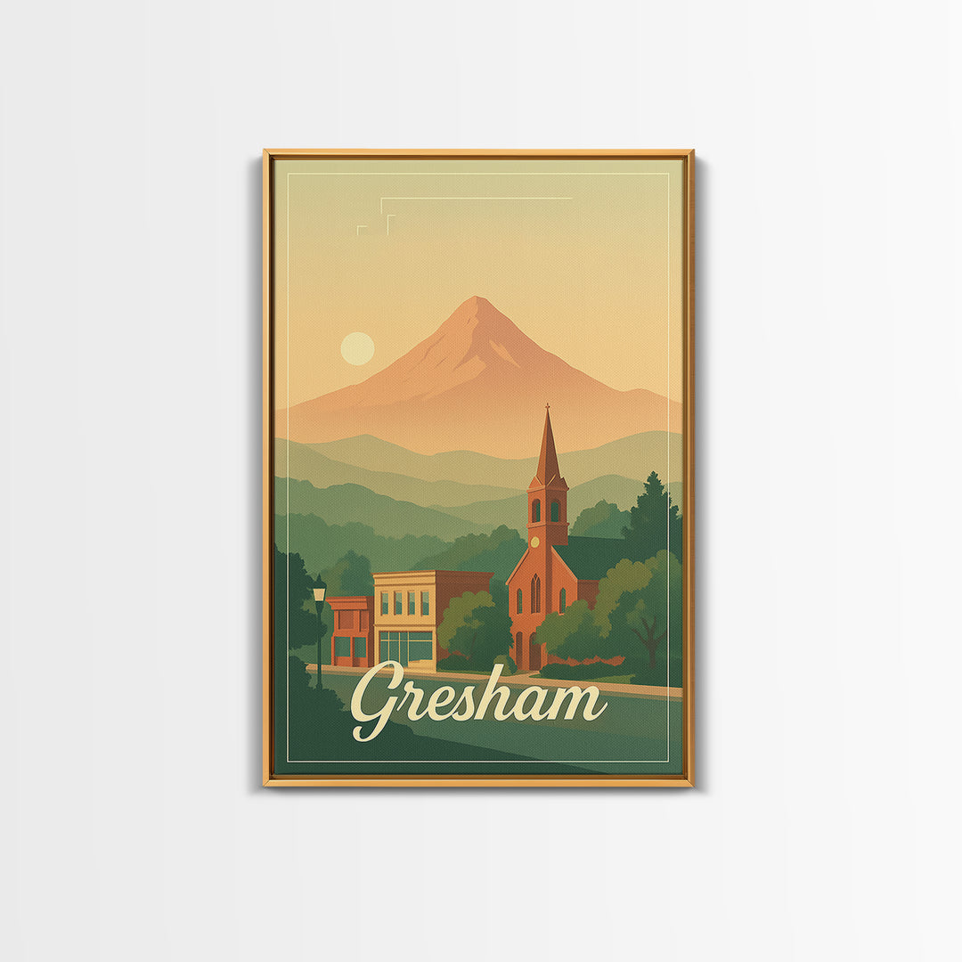 Gresham Oregon Travel Poster, Canvas Print, Classic Poster Art, Gresham Wall Art, Office Decor, City Travel Prints, Retro Travel Print