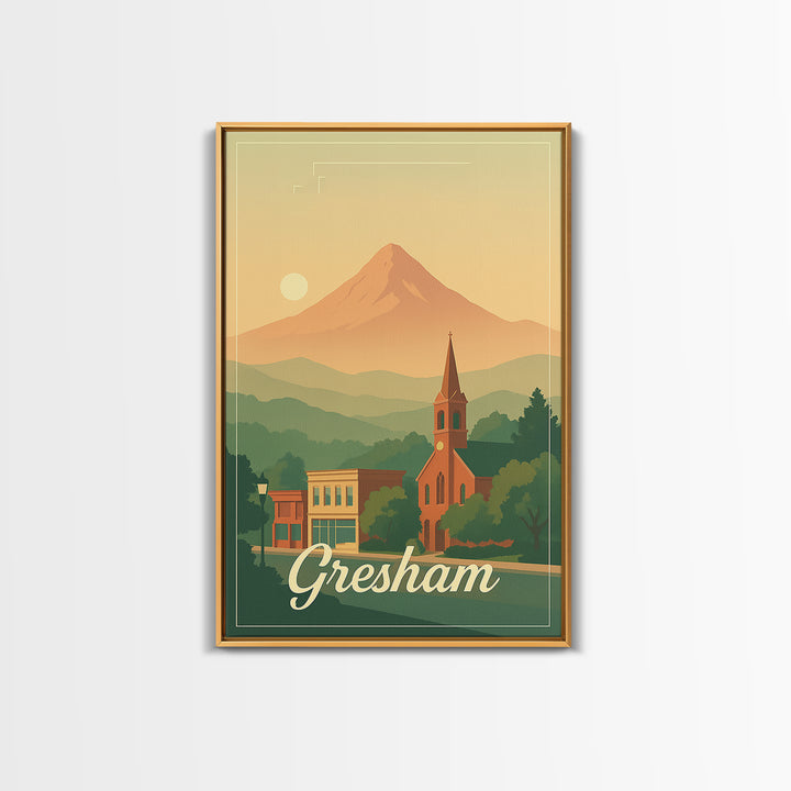 Gresham Oregon Travel Poster, Canvas Print, Classic Poster Art, Gresham Wall Art, Office Decor, City Travel Prints, Retro Travel Print