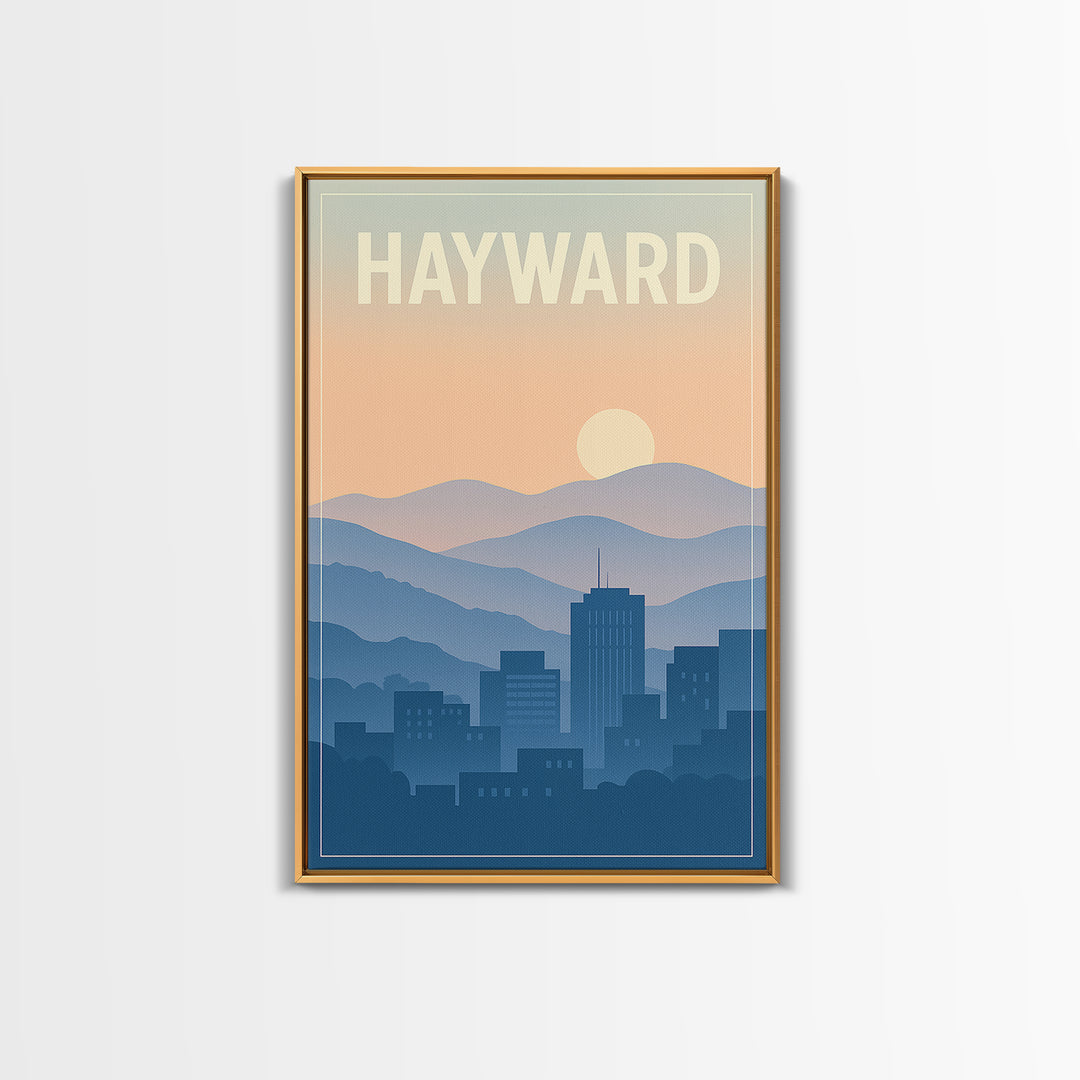 Hayward California Travel Poster, Canvas Print, Retro Sunset Skyline Art, Hayward Art Print, Travel Art Print, Modern Wall Decor, Poster Art