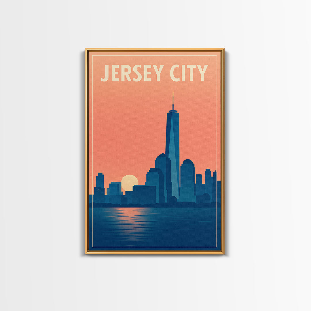 Jersey City Travel Poster, Framed Canvas Print, Mid Century City Wall Art, Jersey City Travel Art, Retro Travel Print, Mid Century Wall Art