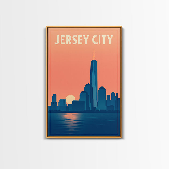 Jersey City Travel Poster, Framed Canvas Print, Mid Century City Wall Art, Jersey City Travel Art, Retro Travel Print, Mid Century Wall Art