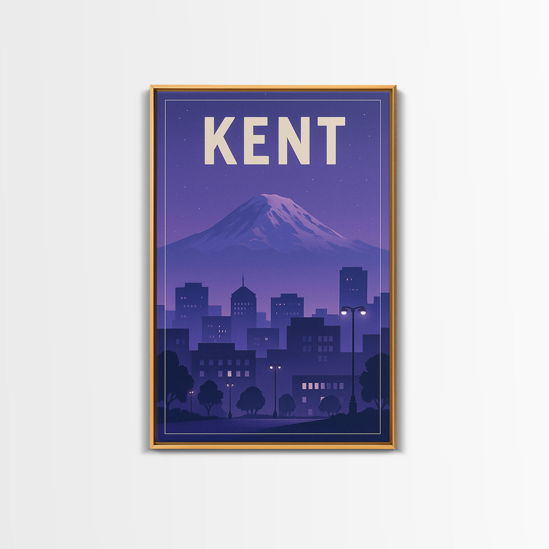 Kent Washington Travel Poster, Canvas Print, Retro Sunset Skyline Art, Kent Poster Print, Wall Decor, Gift For Travelers, Travel Decor
