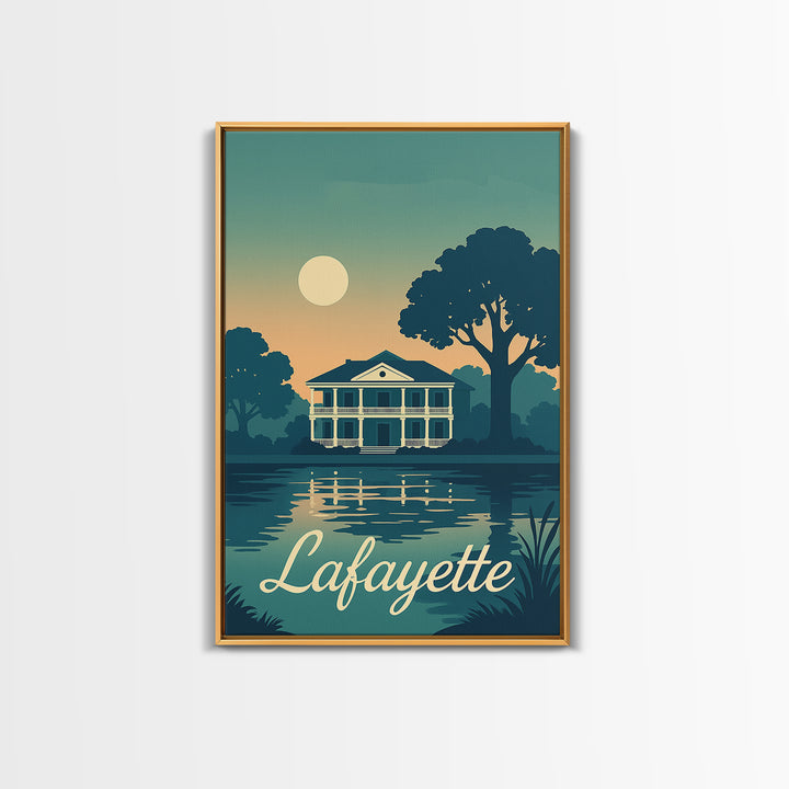 Lafayette Louisiana Travel Poster, Canvas Print, Retro Sunset Skyline Art, Lafayette Poster Print, Vintage Travel Print, Vintage City Art