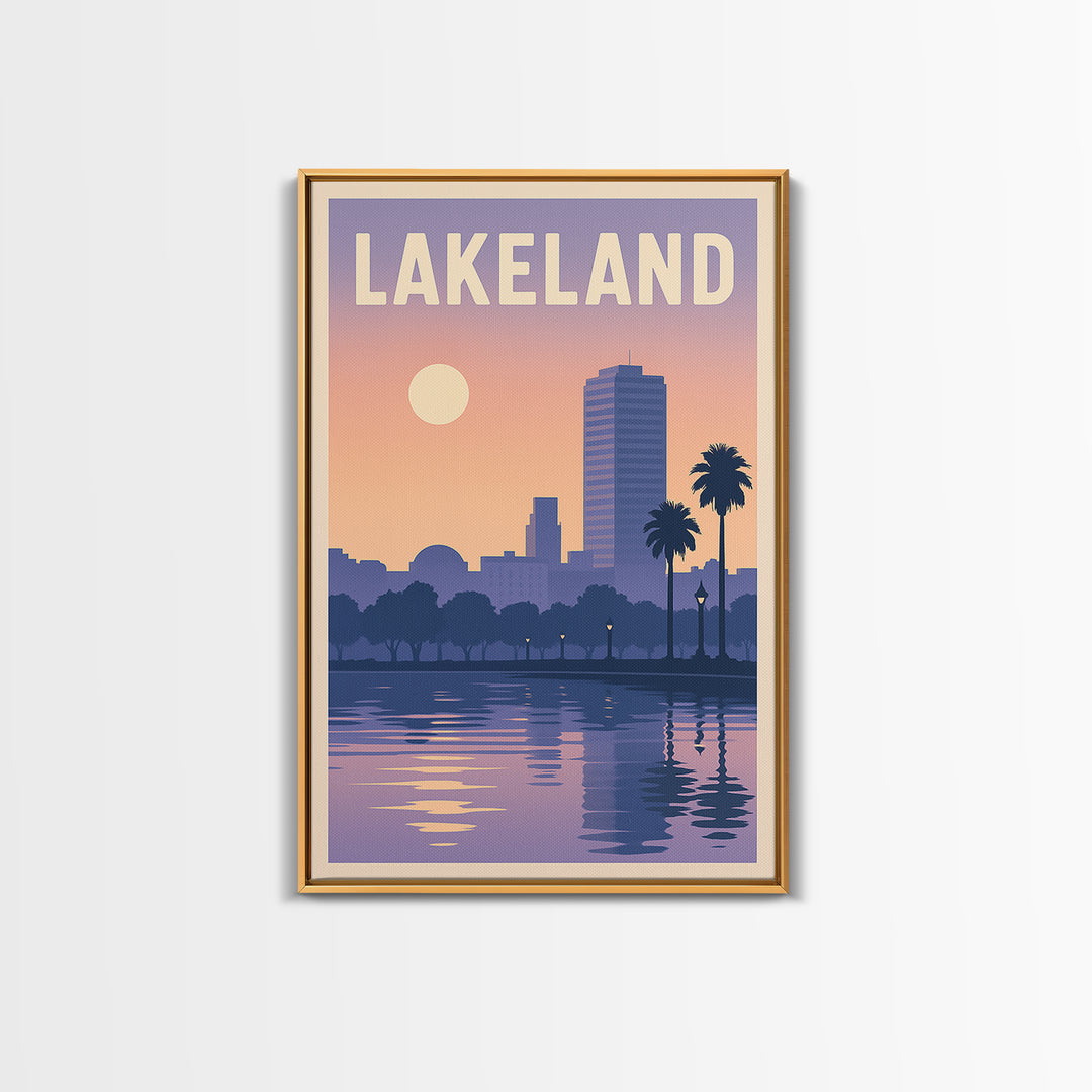 Lakeland Florida Travel Poster, Framed Canvas Print, Mid Century City Wall Art, Lakeland Poster Print, Vintage Travel Art, Travel Wall Art