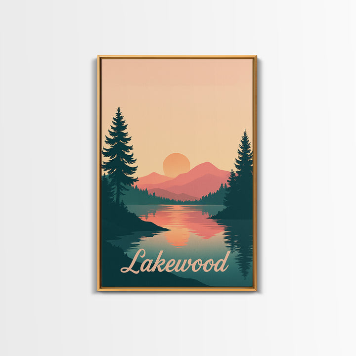 Lakewood Travel Poster, Framed Canvas Print, Classic Travel Poster Art, Lakewood Poster Print, Mid Century Wall Art, Vintage City Art