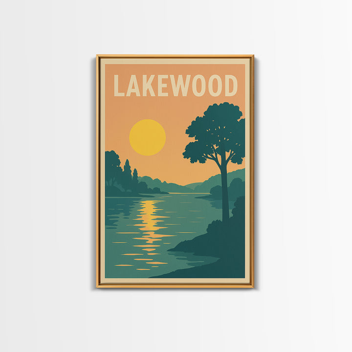 Lakewood Travel Poster, Framed Canvas Print, Classic Travel Poster Art, Lakewood City Art, Travel Poster Art, Retro Travel Print