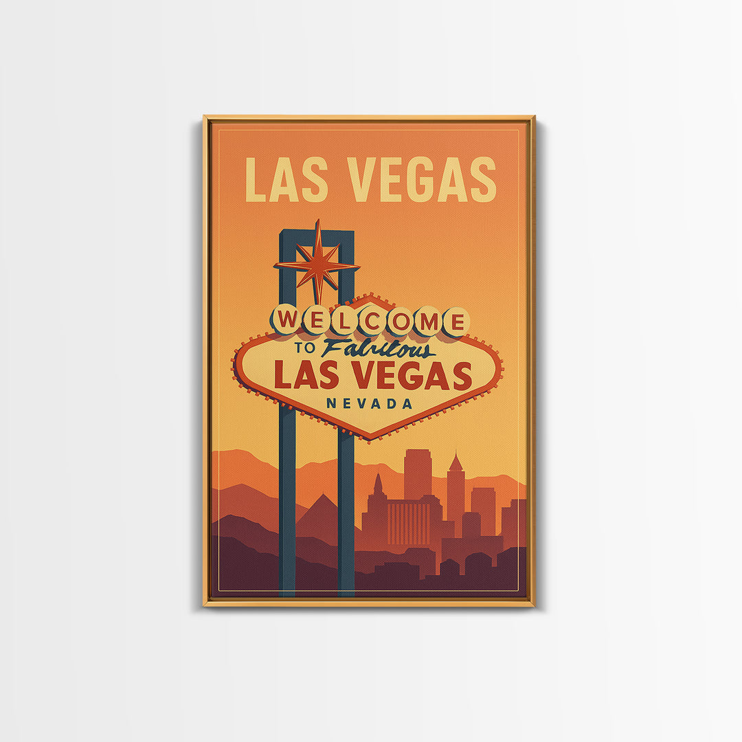 Las Vegas Nevada Travel Poster, Canvas Print, Retro Sunset Skyline Art, Las Vegas Travel Art, Travel Art Print, Mid Century Wall Art