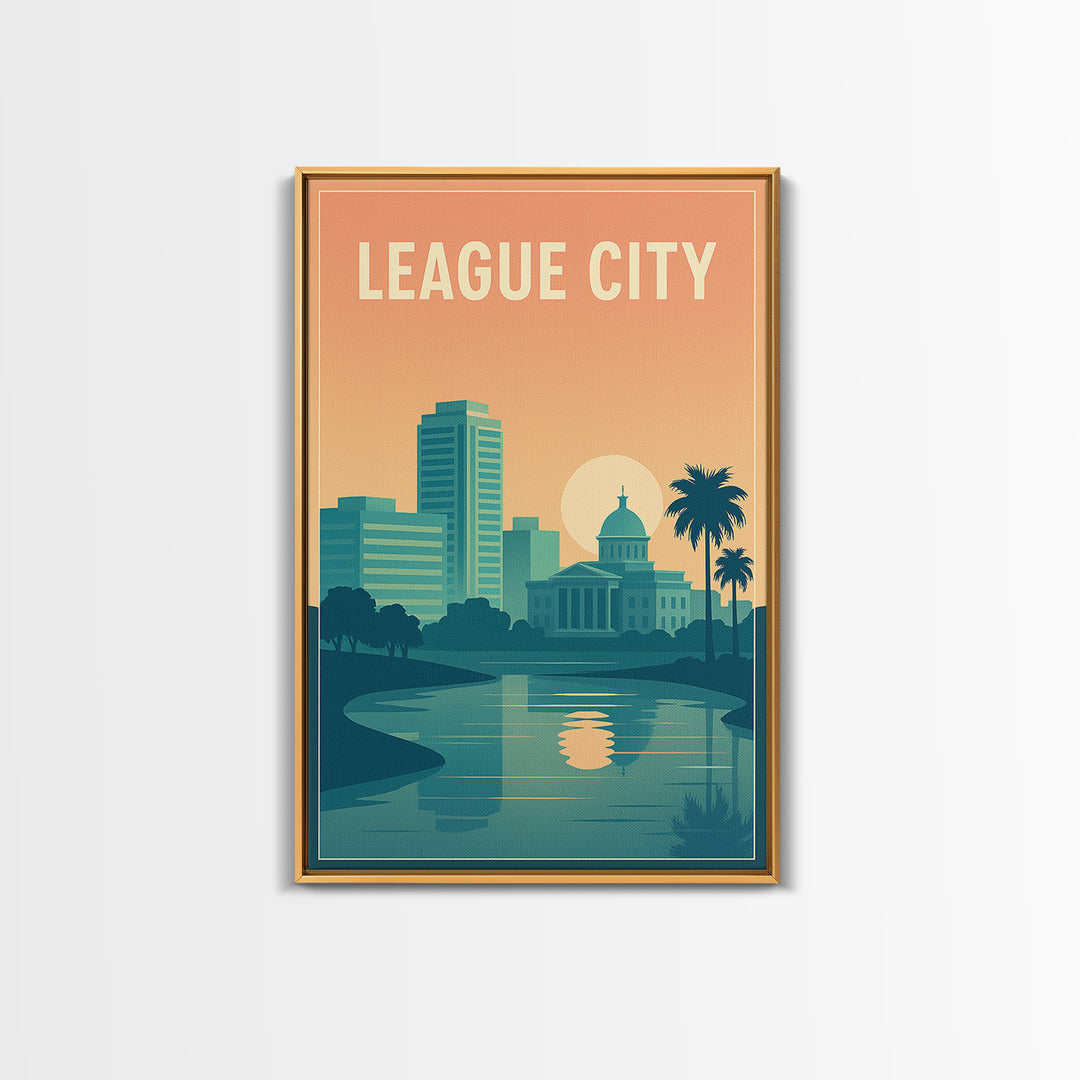 League City Travel Poster, Canvas Print, Classic Travel Poster Art, League City Poster Print, Retro Travel Print, Vintage Travel Art