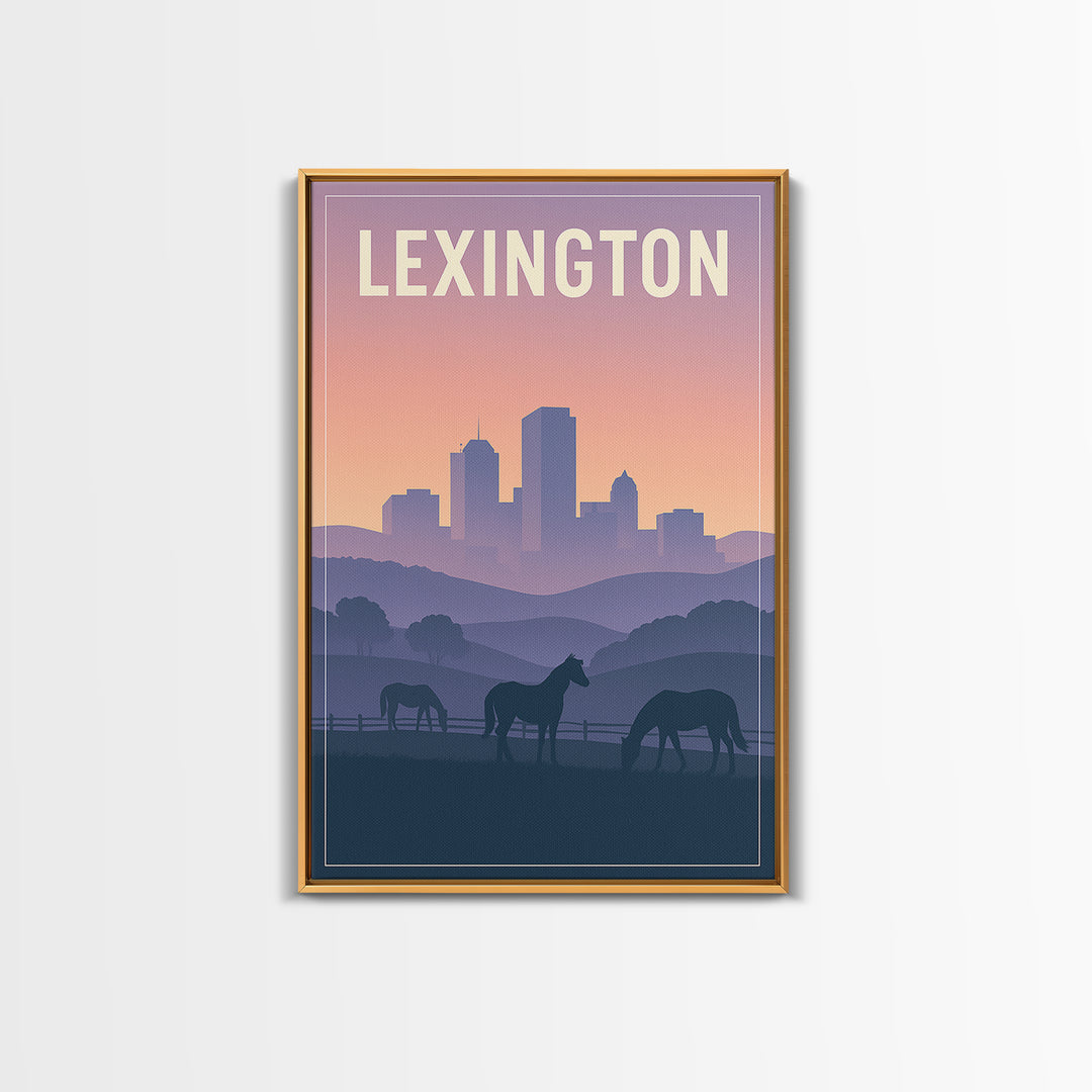 Lexington Kentucky Travel Poster, Framed Canvas Print, Classic Travel Poster Art, Lexington Art Print, Travel Wall Art, City Illustration